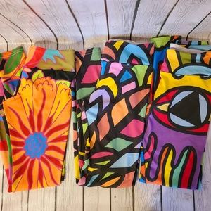 Womens Lot of 3 Leggings Society 6 Bright Colors Yoga Independent Artists Sz M